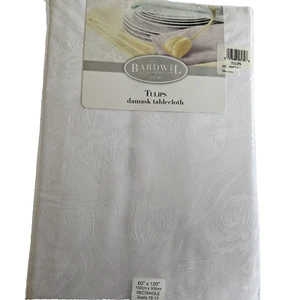 Bardwil Linens Tablecloth White Tulips Demask Rectangle 60" x 120" Polyester - Picture 1 of 6
