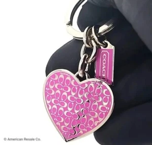 Rare Vintage COACH PINK Signature Enamel Heart Keychain FOB Purse Charm - Picture 1 of 6