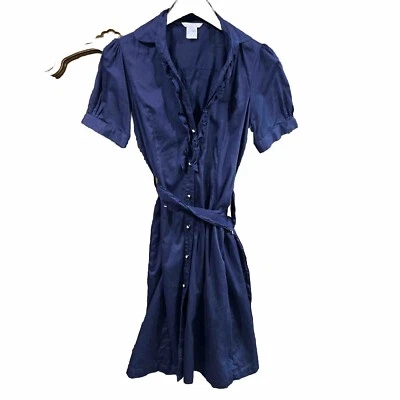 Розовый тартан на пуговицах оборки спереди рубашка платье темно-синий размер 6 - Изображение 1 из 4