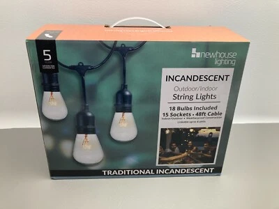 Cadena de luces de iluminación Newhouse interior exterior 48 pies 15 luces vinculables nuevas Foto 1 de 4