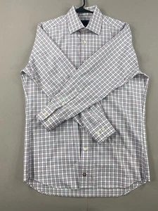 David Donahue Dress Shirt Mens M Medium 15/33 Blue Red White Button Long Sleeve - Picture 1 of 15