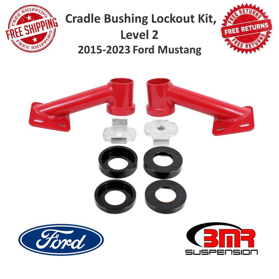 BMR Suspension Cradle Bushing Lockout Kit Level 2 - Red For 2015-23 Ford Mustang - Image 1 of 4