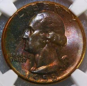 1958 WASHINGTON QUARTER 25c NGC MS66 ☆☆☆Gorgeous Toning!!☆☆☆ - Picture 1 of 4