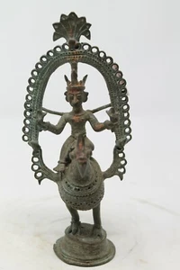 Antique Original Brass Tribal Hindu God Kartikeya Murugan Peacock Statue NH6146 - Picture 1 of 12