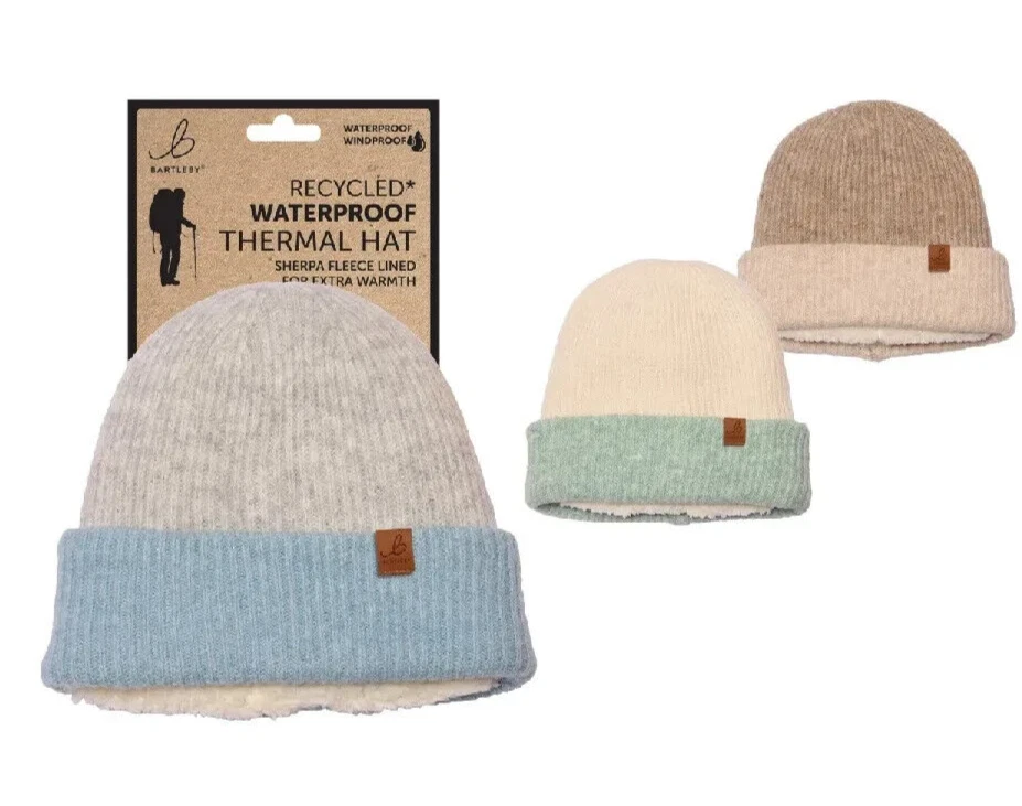 Bartleby Recycled Waterproof Thermal Hat Sherpa Fleece Lined Windproof NEW WH602
