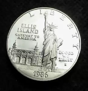 COMMEMORATIVE PROOF 1986-S DOLLAR USA SILVER COIN STATUE OF LIBERTY ELLIS ISLAND - Picture 1 of 2