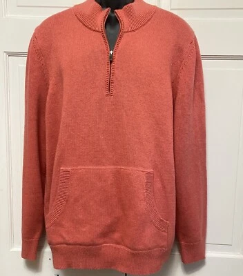 LL Bean Sweater Large Cotton Cashmere Orange Quarter Zip Mens Kangaroo pocket Foto 1 de 4