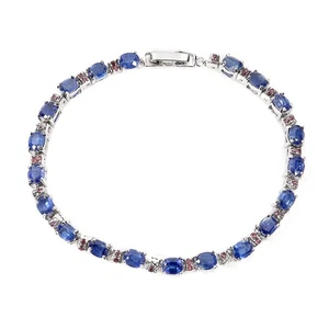 925 Sterling Silver Bracelet Oval Kyanite Rhodolite Gemstone Jewelry 7.5 Inches - Picture 1 of 13
