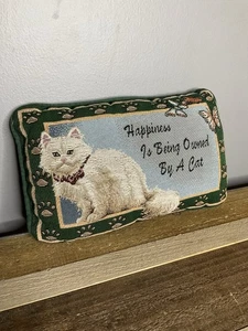 Almohada tapiz decorativo Happiness is Being Own by a Cat - Imagen 1 de 3