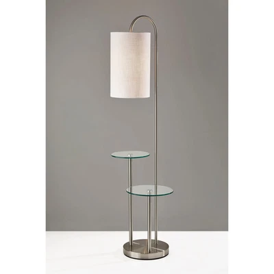 Lámpara de pie de estante de acero cepillado plateada Adesso Leonard Foto 1 de 4