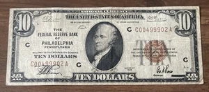 $10 1929 The Federal Reserve Bank of Philadelphia PA National Currency Fine/VF - Picture 1 of 3