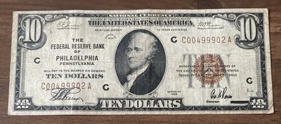$10 1929 The Federal Reserve Bank of Philadelphia PA National Currency Fine/VF - Image 1 of 3