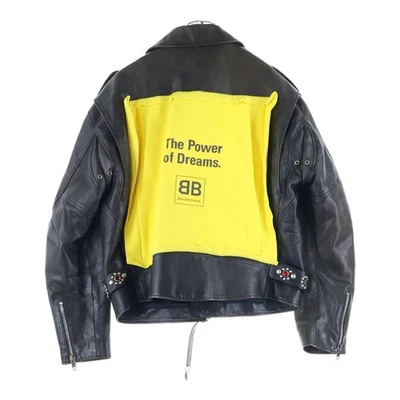 BALENCIAGA 18AW Personalized Painted Biker Leather Jacket Black 507786 Used 2938 - Image 1 of 4