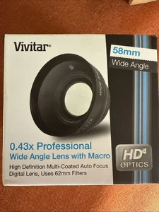 NEW 0.43x WIDE ANGLE Lens w/ Macro 58mm (uses 62mm filters) - Picture 1 of 4