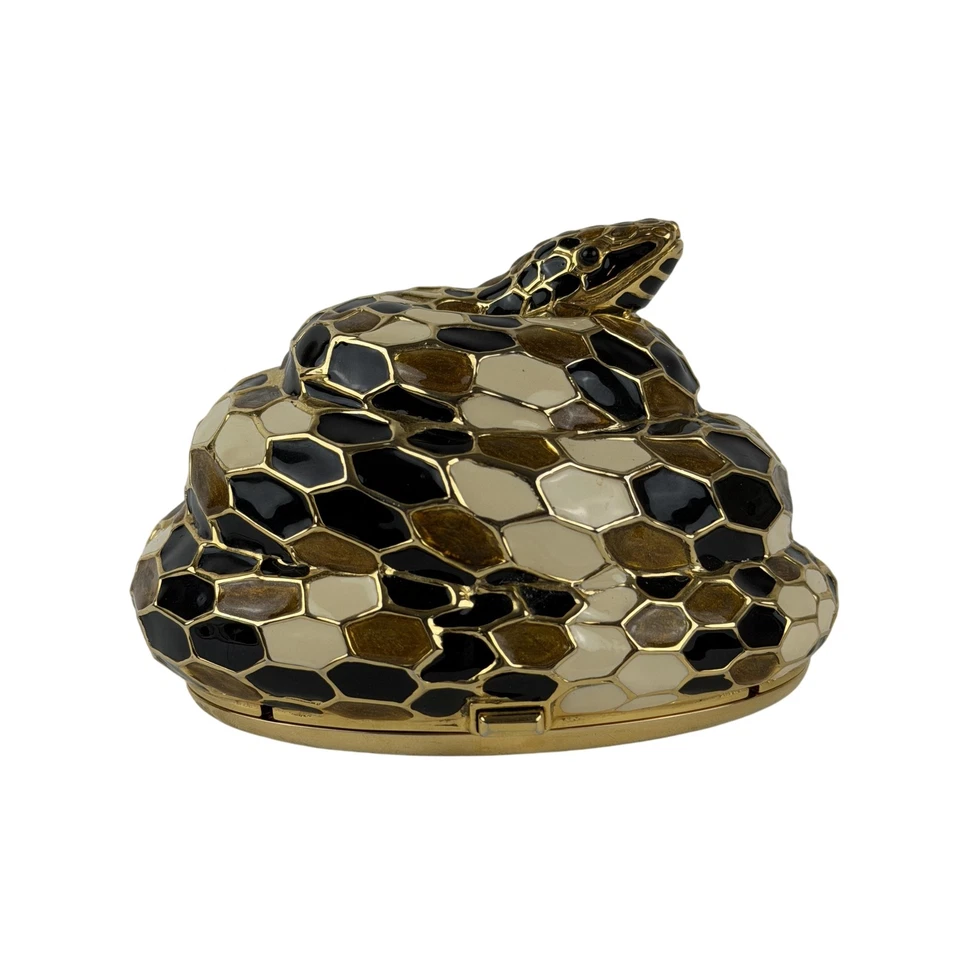 Bolso de Mano Judith Leiber Minaudiere Marrón Negro Cristal Serpiente Enrollada De Colección Foto 1 de 4