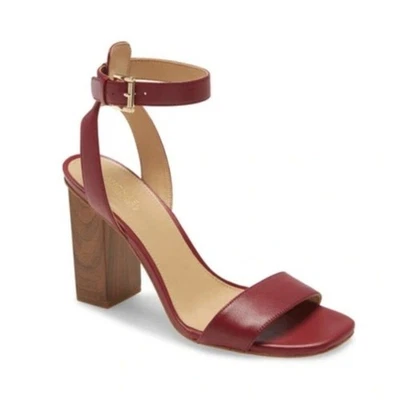 NUEVO Talla 7 Michael Kors Petra Tacón Bloque Granate Fiesta de Navidad Tacones Cuero Foto 1 de 4