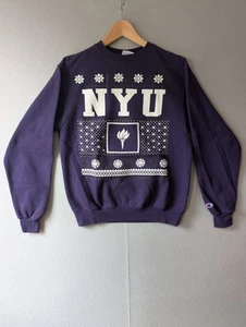 Rare Vintage 90s Champion New York University NYU Snowflake Sweatshirt Sz S - Picture 1 of 12
