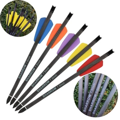 7.5" Crossbow Bolts Pure Carbon Arrows 2" Vanes Point Tips Archery Hunting Shoot - Image 1 of 4