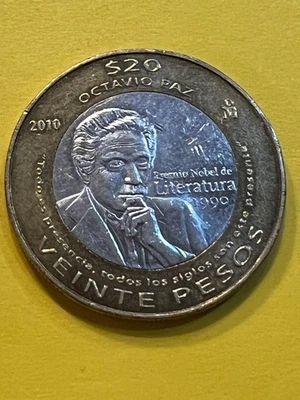 COIN MEXICO 2010 20 PESOS OCTAVIO PAZ FREE SHIPPING - Image 1 of 4