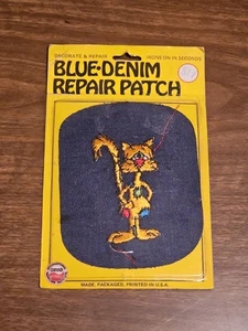 1973 Vintage Denim Repair Patch Made In The USA Yellow Cat With Patches - Picture 1 of 3