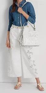 Ralph Lauren Peyton Eyelet White Leather Medium Satchel Crossbody Shoulder Bag - Picture 1 of 5
