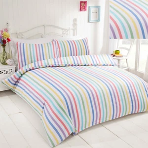 Candy Stripe Brushed Cotton Bedding Quilt Duvet Cover Set OR Flannelette Sheets - Picture 1 of 17