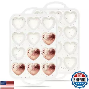 AOTASO 2 Pcs Heart Shaped Muffin Pan for Baking 12 Cup Silicone Heart Cake Mo - Picture 1 of 5