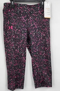 NWT Under Armour Girls Capri Leggings Black Dots Stars Fitted Youth Large - Picture 1 of 5