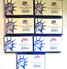 LOT of 7 U.S. Mint Proof Sets 2000 - 2006 with State Quarters Unopened OPG COA