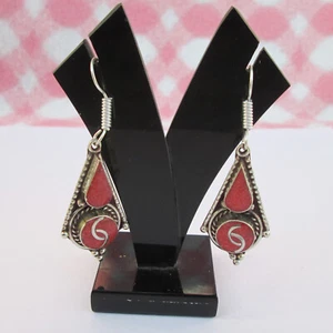 Absolutely amazing Tibetan earrings with one tiers of gemstones Red Coral - Picture 1 of 7