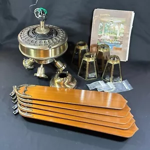 Casablanca Four Seasons Ceiling Fan - Brass w/ Smoke Glass Light Kit - Working - Picture 1 of 17