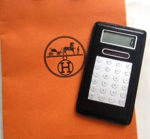 Hermes calculator black Leather with paper bag Pocket Compact Card Type - Picture 1 of 7