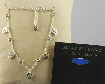 Pulsera Lucky Branad 925 Plata Esterlina Calavera Cristal Delicado Dije NUEVO Foto 1 de 2
