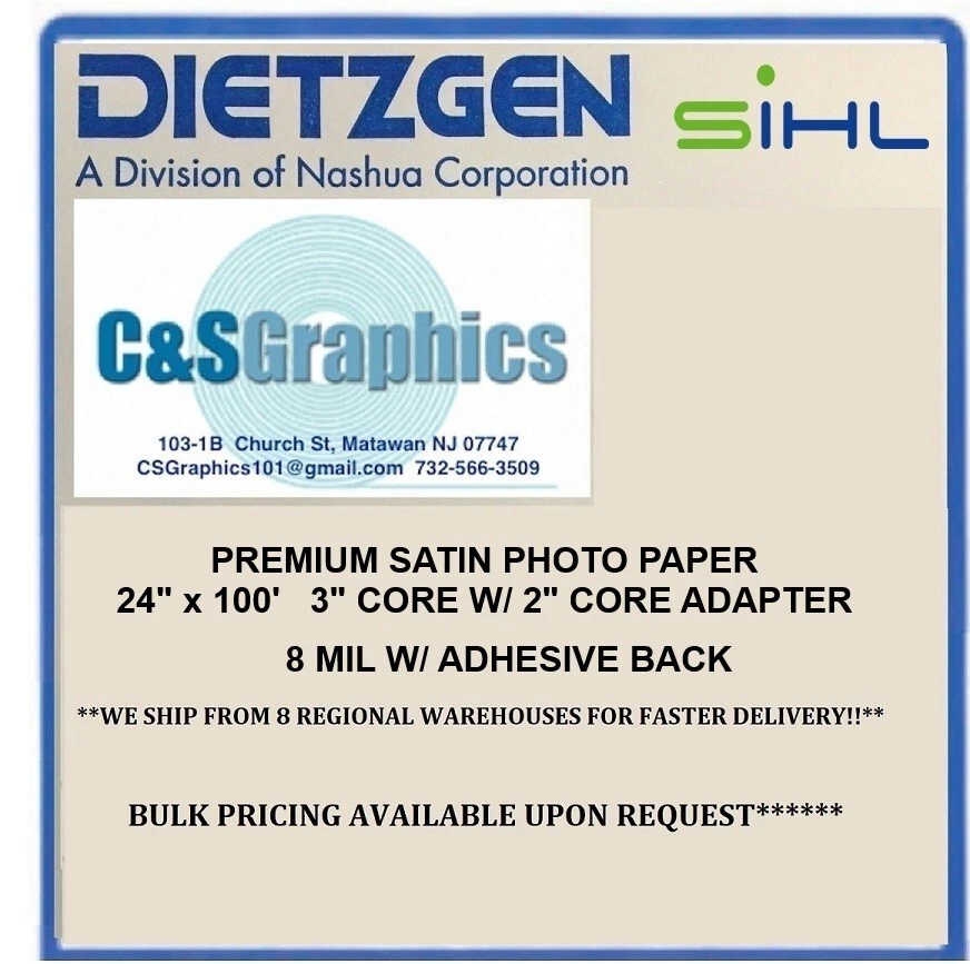 INKJET Photo Paper Roll Adhesive Back 24" x 100' 8MIL SATIN AQUEOUS - Image 1 of 1