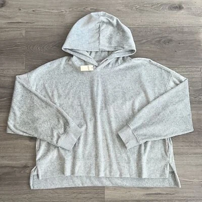 Aerie Velour Cropped Hoodie Medium Heather Gray Relaxed Fit Y2K Retro NWT  - Image 1 of 4
