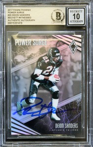 Deion Sanders  Signed 2017 Panini Phoenix Power Surge #25 Card Auto 10! BAS Slab