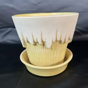Vintage McCoy Planter Icicle Drip Yellow with Saucer 4.5” tall Pot - Picture 1 of 7