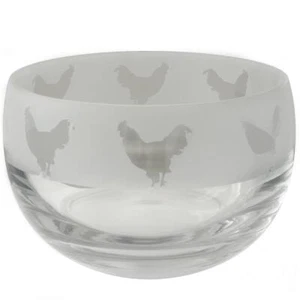 Small Crystal Bowl Engraved Cockerel Design Animo Glass Home Ornament Gift Idea - Picture 1 of 2