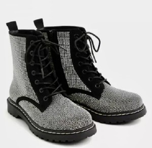 black rhinestone combat boots