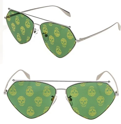 Gafas de sol ALEXANDER MCQUEEN plateadas verdes con calavera flotante de metal AM0317S 0317 003 Foto 1 de 4