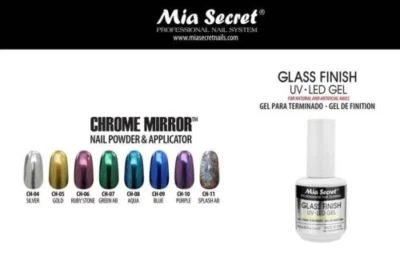 Mia Secret Polvos de Uñas Espejo Cromo + Acabado de Vidrio UV-LED Gel 1/2 OZ - Elige Foto 1 de 2