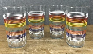 Set of 4 Vintage Mid Century Modern Striped Highball Drinking Glasses - Picture 1 of 5