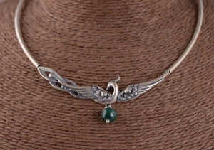 I05 Collier IN Argento 925 Pfau con Sfera Di Verde Malachite - Imagen 1 de 12