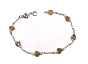 New 14k Gold Tiger Eye Heart Bead Bracelet - Anklet (Assorted Lengths) - Picture 1 of 2