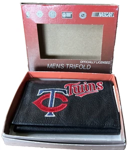 New Vintage Minnesota Twins Wallet Black Leather Trifold MLB Licensed IOB - Picture 1 of 8