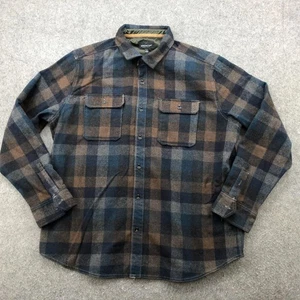 Jeremiah Flannel Shirt Mens Large Blue Brown Plaid Wool Blend Button Front - Picture 1 of 12
