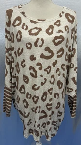 Maurices Sweater Womens Plus Sz 0X Cream Brown Animal Print Striped 24/7 NWT - Picture 1 of 9
