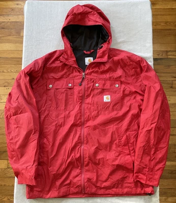 Chaqueta de lluvia utilitaria Carhartt Rockford roja mediana para hombre con capucha cremallera completa Gorpcore Foto 1 de 4