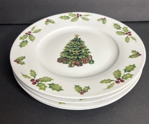 4 Pfaltzgraff Weihnachten Tag Salatteller 8" Weihnachtsbaum Stechpalme Design - Bild 1 von 5