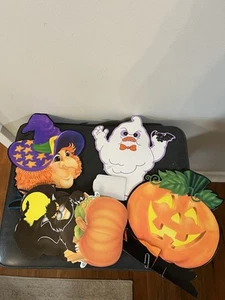Vtg Ghost Pumpkin Witch Halloween Decoration Honeycomb Die Cut Out Cat - Picture 1 of 18